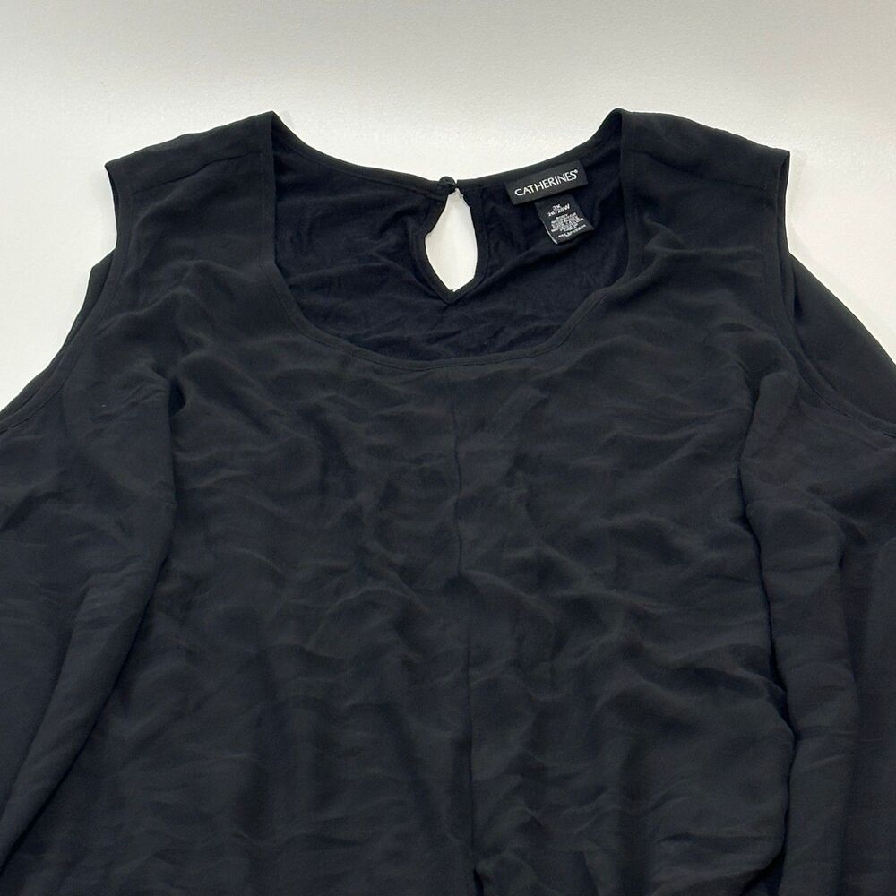 Catherines Women's Sleeveless Black Chiffon Overlay Tunic Blouse Size 3XL